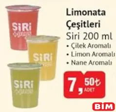 SİRİ LİMONATA ÇEŞİTLERİ 200 ML fiyat ve kampanya bilgisi